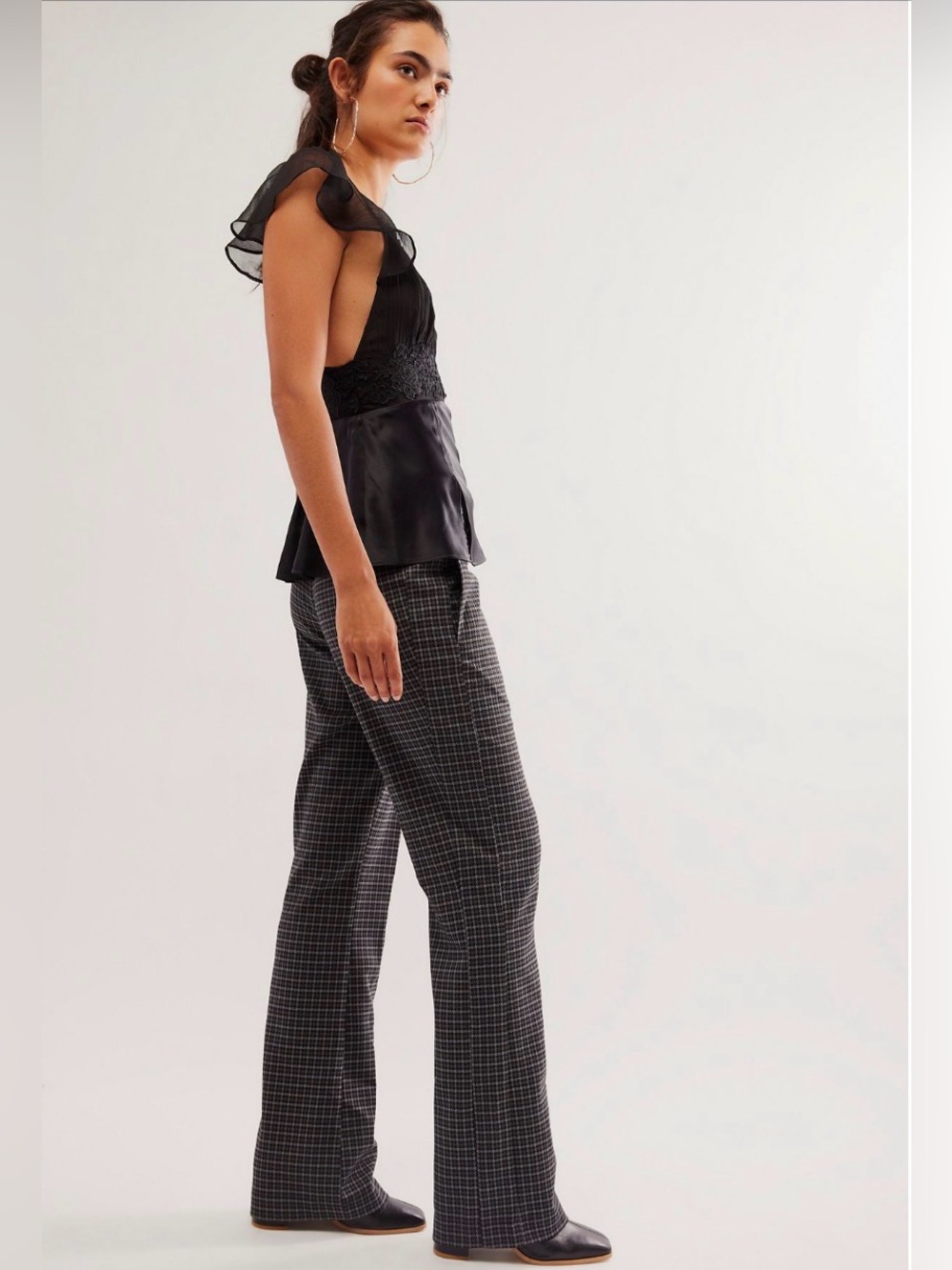 Free People Jane Flare Pants Charcoal Plaid